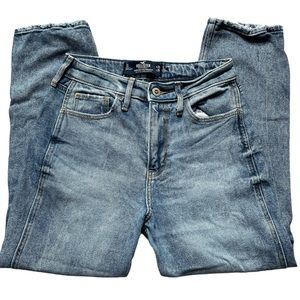 Hollister Solid Blue Denim Ultra High Rise Vintage Stretch Mom Jean